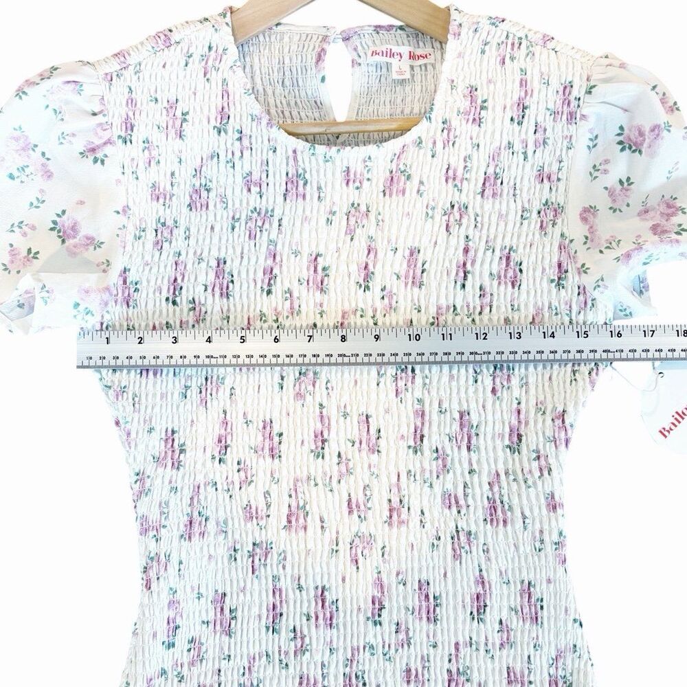 Bailey Rose Floral Mini Dress L Bubble Hem Smocked Cottagecore NWT - Picture 9 of 12